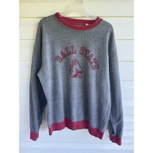 Vintage Triblend Sweats League Ball State Sweatshirt XL Grey & Red NCAA Retro